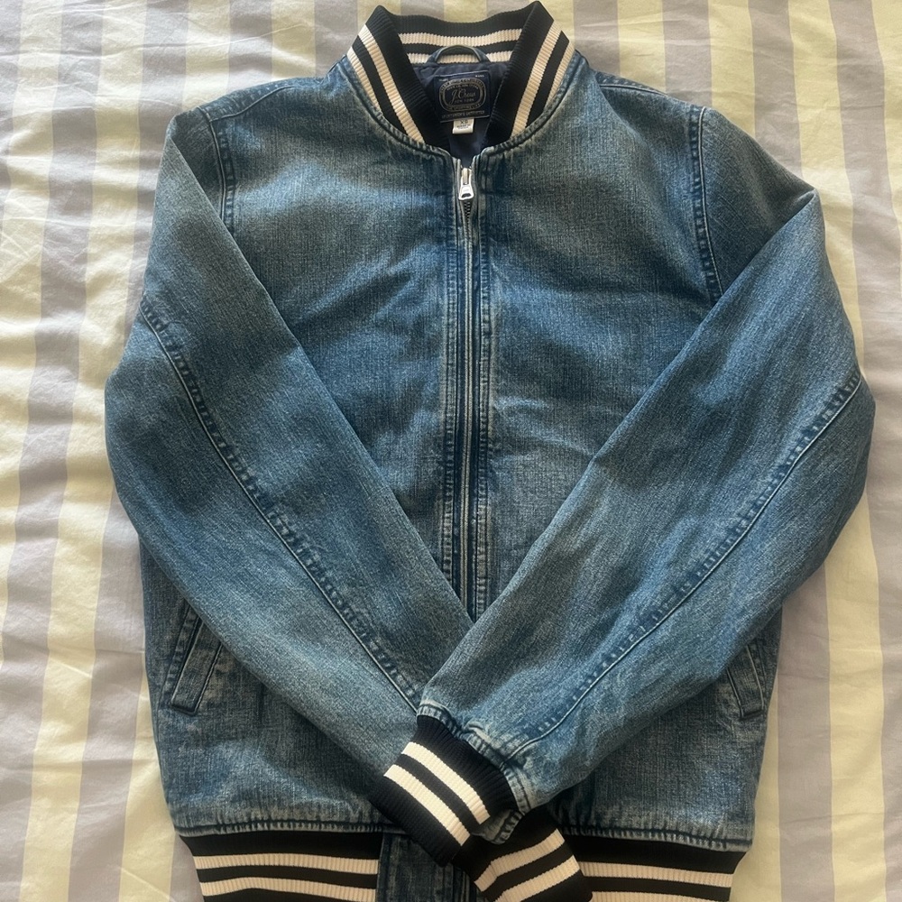 🔥 RARE J.CREW Wallace and Barnes Denim Bomber Jacket 🔥